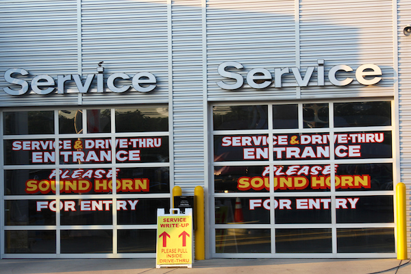 entrance to the service garage